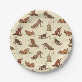 Prato De Papel Cachorros Digging - padrão de férias na praia.