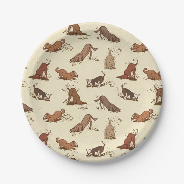 Prato De Papel Cachorros Digging - padrão de férias na praia. (Frente)