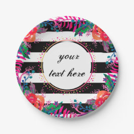 Prato De Papel cachos florais personalizados e listrados a preto