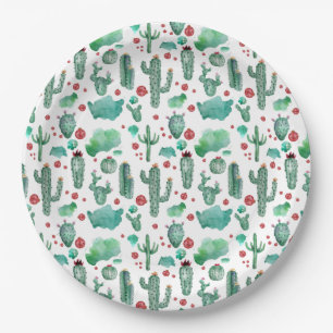 Prato De Papel cacto e padrão de ladybug - fundo branco