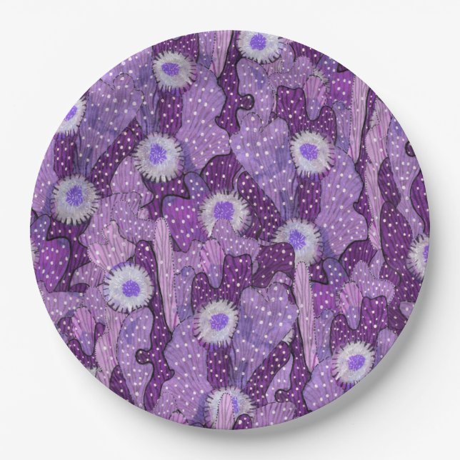 Prato De Papel Cactos Camouflage, Padrão Floral Violeta Roxa (Frente)