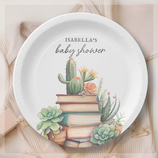 Prato De Papel Cactus Book Themed | Chá de fraldas (Criador carregado)