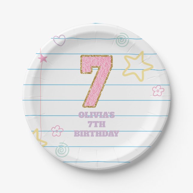 Prato De Papel Caderno de notas pastel varsity preppy patch 7º an (Frente)