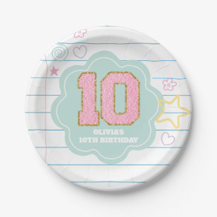 Prato De Papel Caderno de varsity preppy pastel com remendo de an