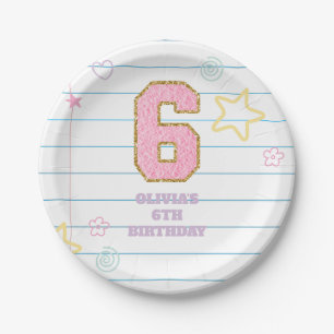 Prato De Papel Caderno varsity preppy pastel patch 6º aniversário