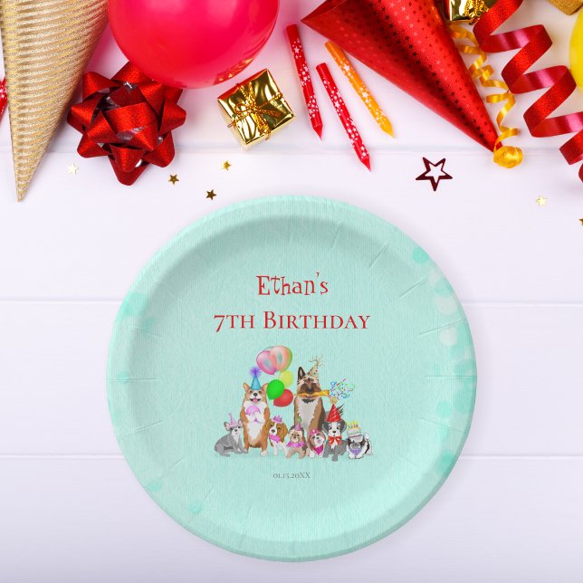 Prato De Papel Cães bonitos Cães de Aniversário Celebração de Vam (Criador carregado)