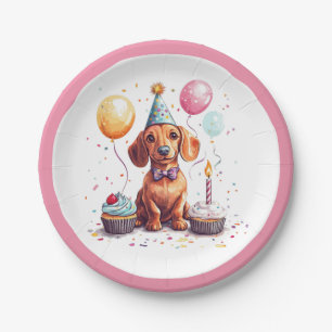 Prato De Papel Cães Dachshund de Aniversário
