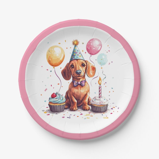 Prato De Papel Cães Dachshund de Aniversário (Frente)
