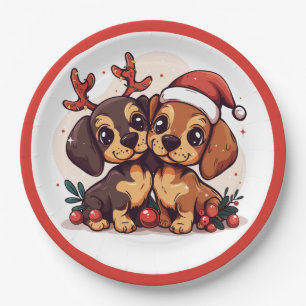 Prato De Papel Cães Dachshund de Natal