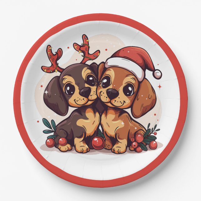 Prato De Papel Cães Dachshund de Natal (Frente)