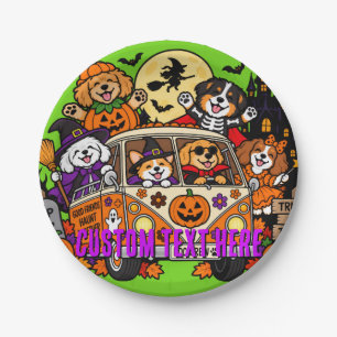 Prato De Papel Cães de Halloween Van Retro Fofo Verde Personaliza