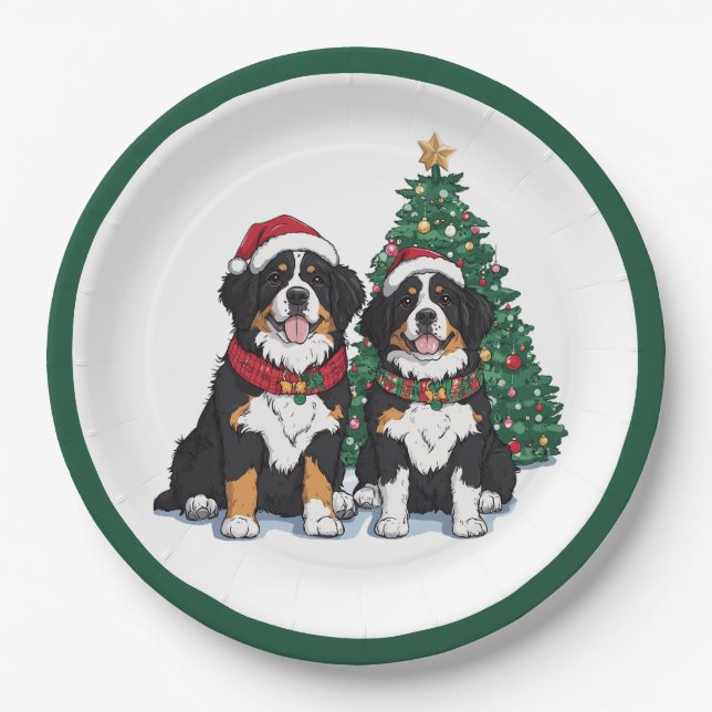 Prato De Papel Cães de Montanha Berneses de Natal (Frente)