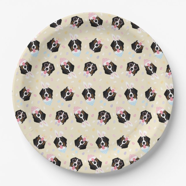 Prato De Papel Cães de Montanha felz pascoa Bernese (Frente)