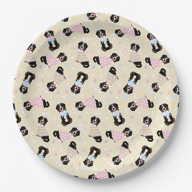 Prato De Papel Cães de Montanha felz pascoa Bernese (Frente)