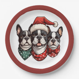 Prato De Papel Cães de Natal em Boston Terrier