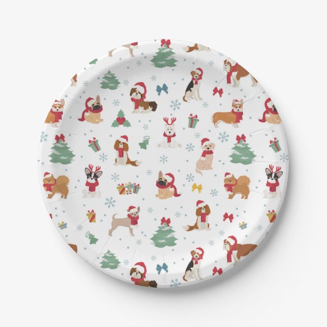 Prato De Papel Cães de Natal nos Acessórios de Férias (Frente)