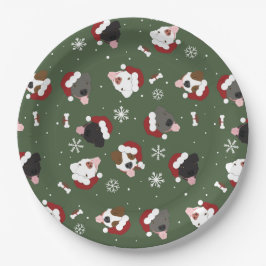 Prato De Papel Cães de Papai Noel no Verde