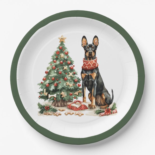 Prato De Papel Cães Dobermann de Natal (Frente)