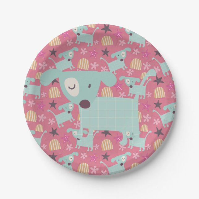 Prato De Papel Cães, Estrelas e Flores (Frente)