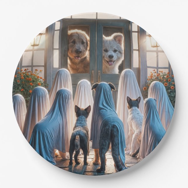 Prato De Papel Cães Fantasmas Halloween (Frente)