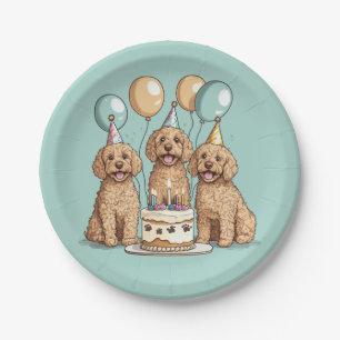 Prato De Papel Cães Goldendoodle de Aniversário
