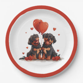 Prato De Papel Cães Rottweiler no Dia dos Namorados
