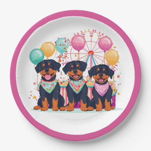 Prato De Papel Cães Rottweiler Num Carnaval (Frente)
