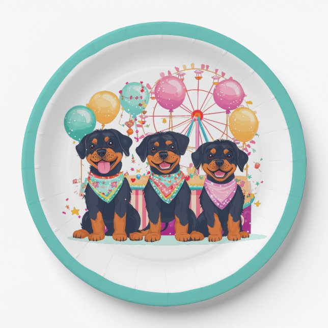 Prato De Papel Cães Rottweiler Num Carnaval (Frente)