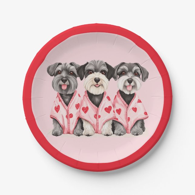 Prato De Papel Cães Schnauzer no Dia dos Namorados (Frente)