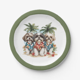 Prato De Papel Cães Shih Tzu Vestindo Camisas Havaianas