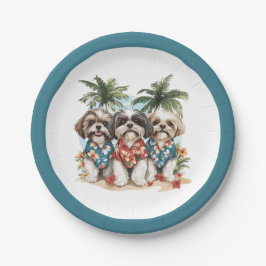Prato De Papel Cães Shih Tzu Vestindo Camisas Havaianas
