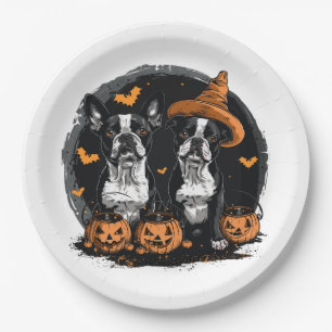 Prato De Papel Cães Terrier de Boston Halloween