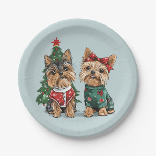 Prato De Papel Cães Yorkie de Natal