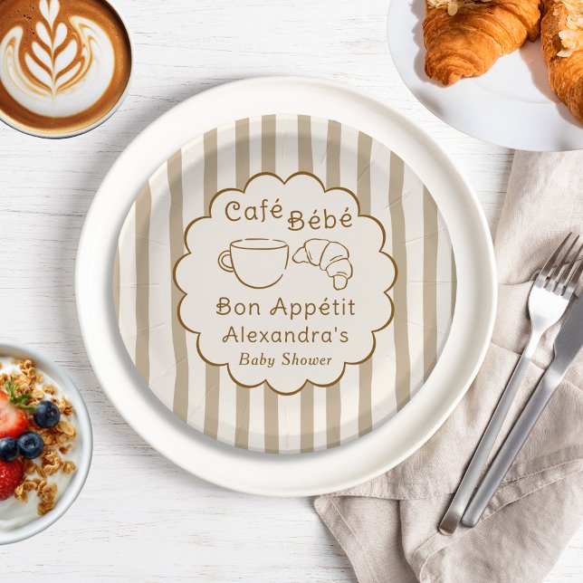 Prato De Papel Café Bebe Café Francês Personalizado Chá de Bebê (Criador carregado)