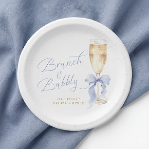 Prato De Papel Café da Manhã & Bubbly Laço Azul Chá de Noiva