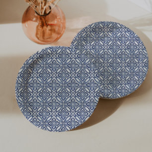 Prato De Papel Café da Manhã de Chá de Noiva com Azulejos Azuis e