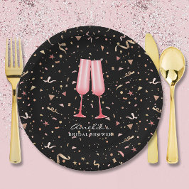 Prato De Papel Café da Manhã e Brunch de Cásamento Bubbly Preto