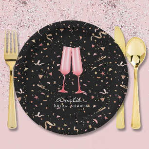 Prato De Papel Café da Manhã e Brunch de Cásamento Bubbly Preto