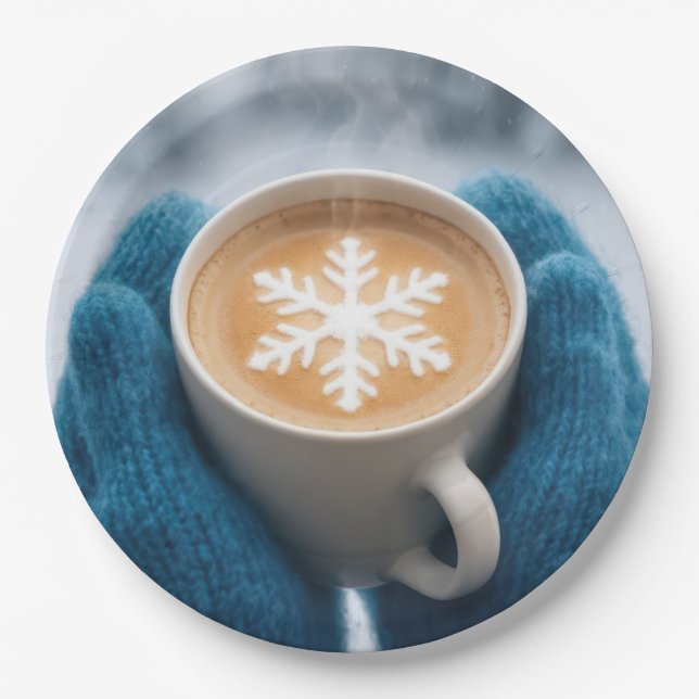 Prato De Papel Café de Inverno de Natal com Luvas e Floco de Neve (Frente)