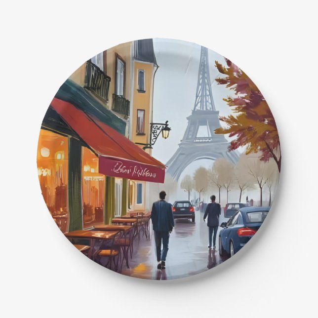 Prato De Papel Café Francês Paris Torre Eiffel Aquarela (Frente)