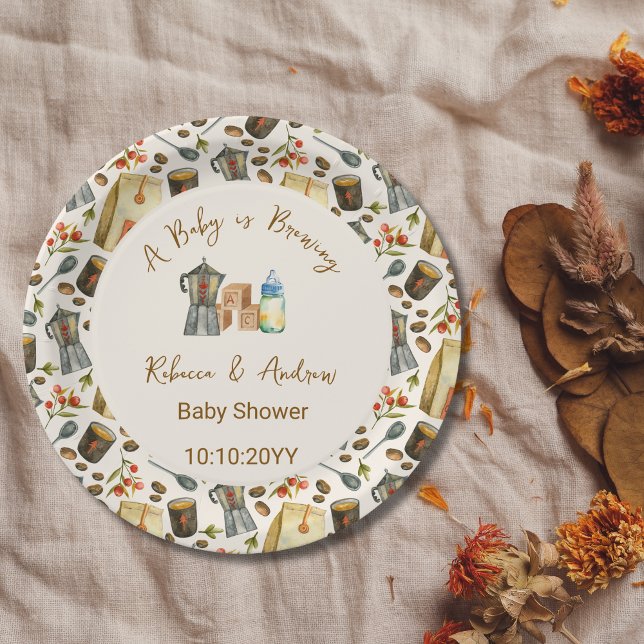 Prato De Papel Café Um Bebê Está Fazendo Chá de fraldas (Criador carregado)