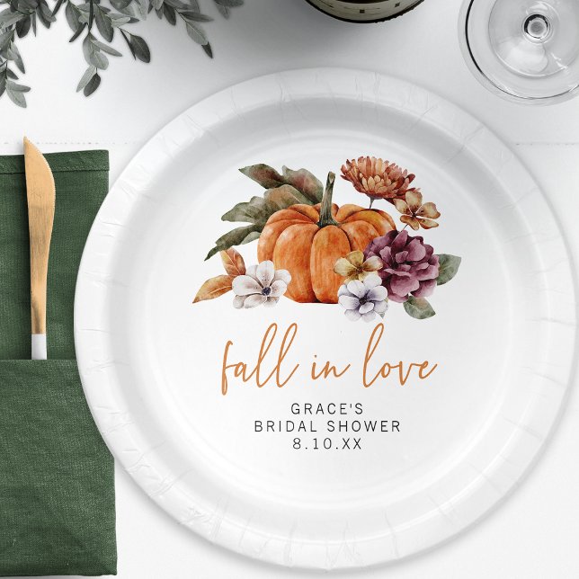 Prato De Papel Cair Em Placas De Papel De Chá de panela (Fall In Love Watercolor Burnt Orange Bridal Shower Paper Plates by Painted Paperie)