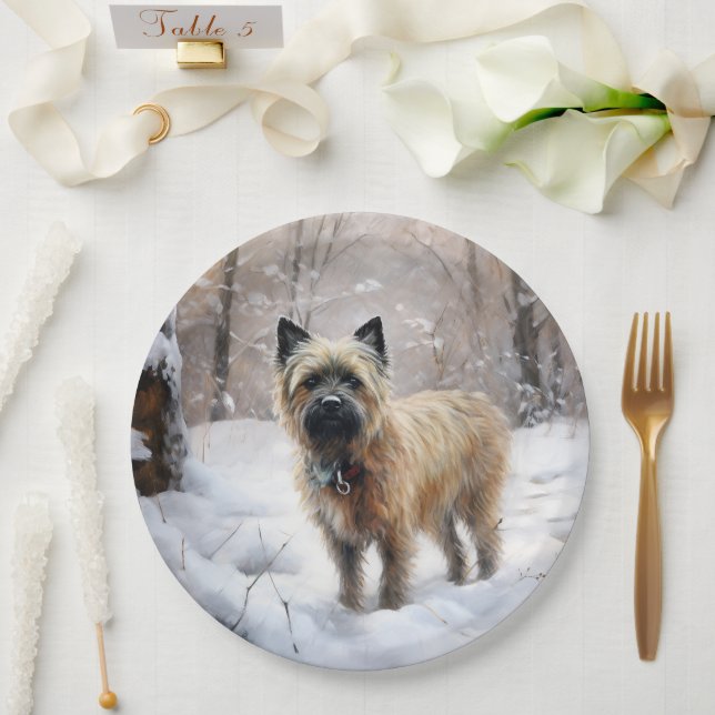 Prato De Papel Cairn Terrier Deixe Nevar Natal (Casamento)