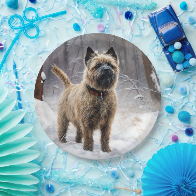 Prato De Papel Cairn Terrier Deixe-o nevar no Natal (Festa)
