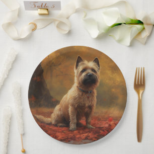 Prato De Papel Cairn Terrier no outono deixa cair inspiração
