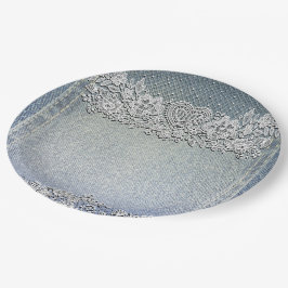 Prato De Papel Calça Jeans Azul e Bridal Shower de Renda Branca c