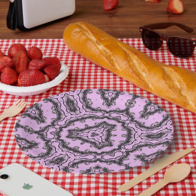 Prato De Papel Caleidoscópio violeta fluido (Piquenique)