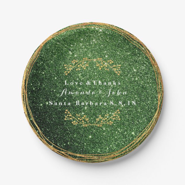 Prato De Papel Cali Green Greenery Dourado Casamento com Lobras F (Frente)