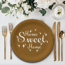 Prato De Papel Caligrafia festiva e estrelas 'Casa doce'