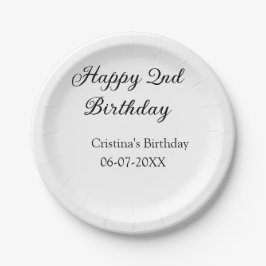 Prato De Papel caligrafia simples segundo aniversário feliz mínim